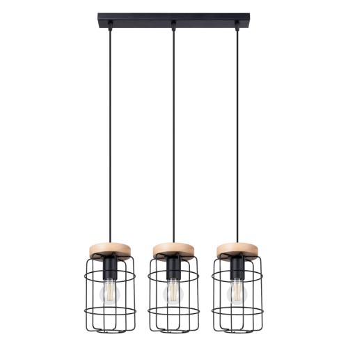 Lampa wisząca GOTTO 3L czarny/drewno E27 3x15W IP20 SL.1264 SOLLUX