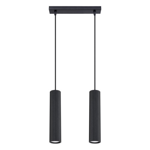 Lampa wisząca z dwoma zwisami i czarnymi ryflowanymi kloszami, seria KARBON SL.1574 SOLLUX