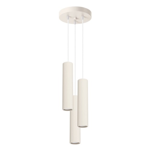 Lampa wisząca trzy cylindryczne beżowe klosze z eleganckim żłobieniem KARBON na GU10 SL.1595 SOLLUX