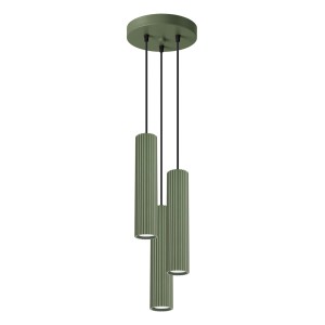 Lampa wisząca cylindryczne zielone klosze z eleganckim żłobieniem KARBON 3xGU10 SL.1614 SOLLUX
