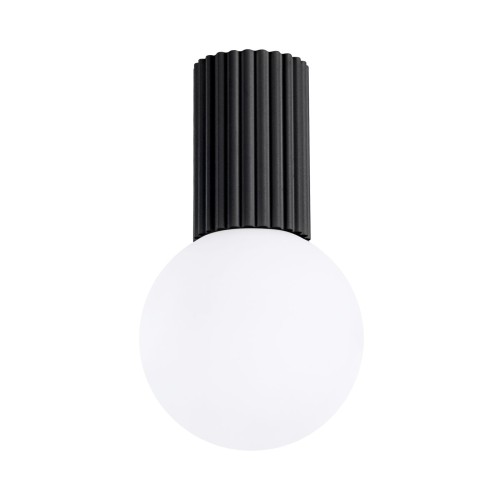 Minimalistyczna lampa sufitowa HALO czarna podstawa, mleczny kulisty klosz do korytarza SL.1713 Sollux