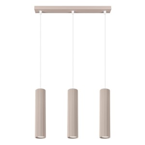 Lampa wisząca KARBON 3L z ryflowanymi kloszami w kolorze taupe, gwint GU10 nad wyspę SL.1774 Sollux