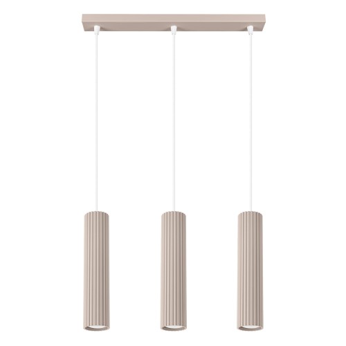 Lampa wisząca KARBON 3L z ryflowanymi kloszami w kolorze taupe, gwint GU10 nad wyspę SL.1774 Sollux