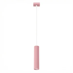 Lampa wisząca KARBON 1xGU10 z ryflowanym kloszem tubką różowa SL.1931 SOLLUX